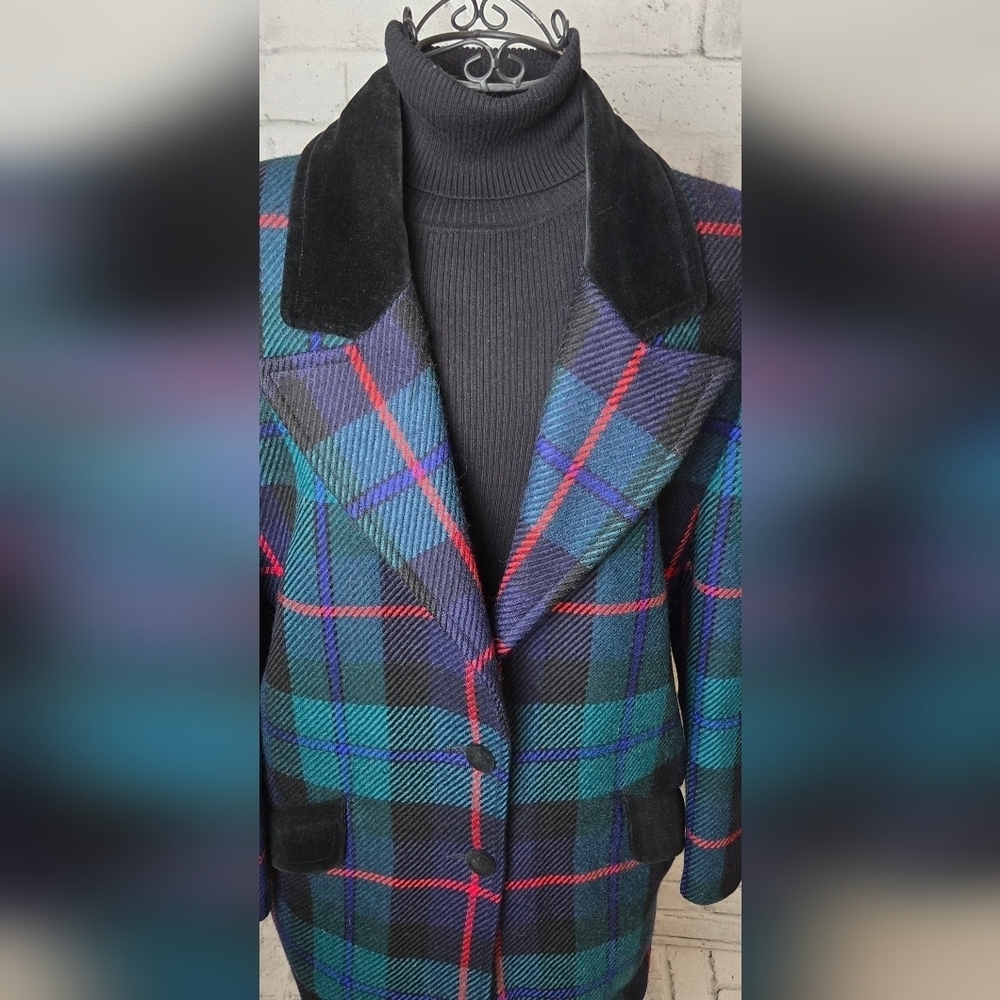 Vintage Liliane Burty Paris Wool Plaid Blazer Made in France 40 - Picture 6 of 16